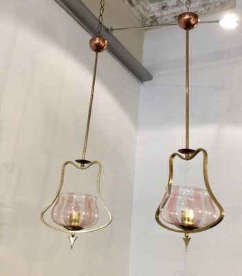 Golden Brass and Glass Chandeliers by Gio Ponti, Italian, 1930s, Set of 2-QZG-1409464