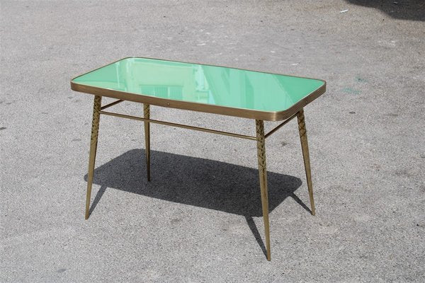 Golden Brass and Green Glass Top Coffee Table, 1950s-EH-727324