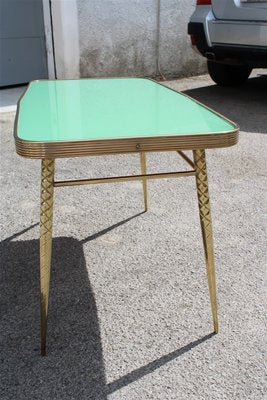 Golden Brass and Green Glass Top Coffee Table, 1950s-EH-727324