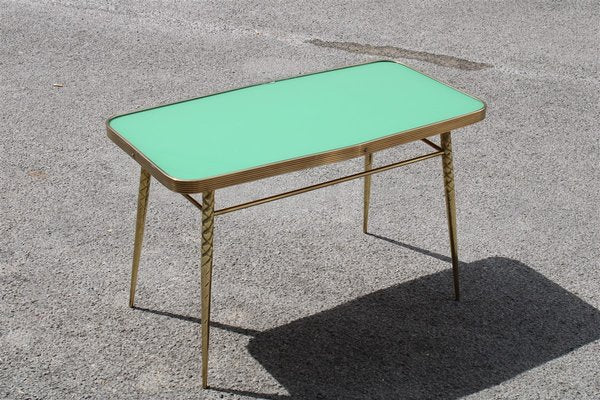 Golden Brass and Green Glass Top Coffee Table, 1950s-EH-727324