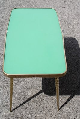 Golden Brass and Green Glass Top Coffee Table, 1950s-EH-727324