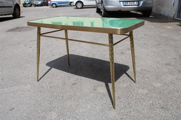 Golden Brass and Green Glass Top Coffee Table, 1950s-EH-727324