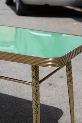 Golden Brass and Green Glass Top Coffee Table, 1950s-EH-727324