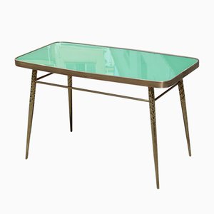 Golden Brass and Green Glass Top Coffee Table, 1950s-EH-727324