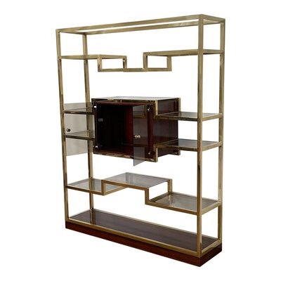 Golden Brass & Makassar Bookcase with Showcase, 1990s-BEW-1773350