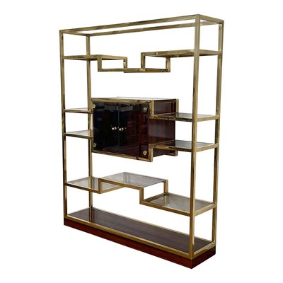 Golden Brass & Makassar Bookcase with Showcase, 1990s-BEW-1773350