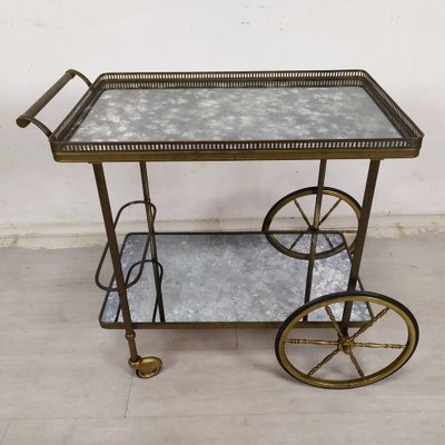 Golden Brass Serving Cart, 1950s-EAD-1816191