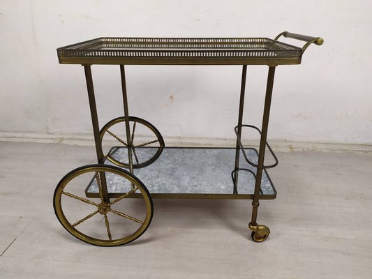 Golden Brass Serving Cart, 1950s-EAD-1816191