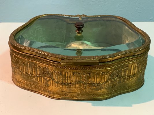 Golden Bronze Box with Glass Lid-IKW-1138841