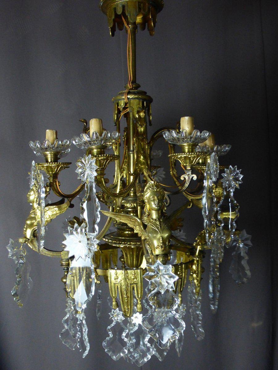 Golden Bronze Chandelier With Winged Sphinxes