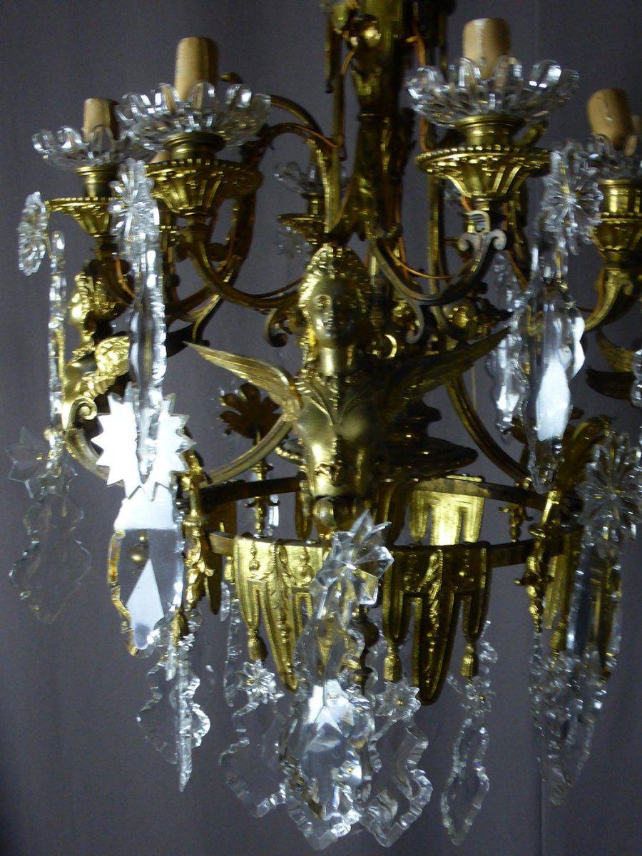 Golden Bronze Chandelier With Winged Sphinxes