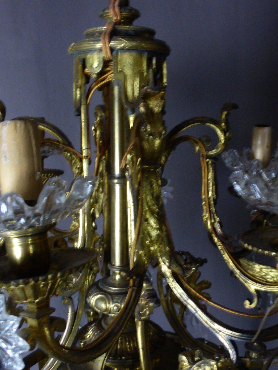 Golden Bronze Chandelier With Winged Sphinxes