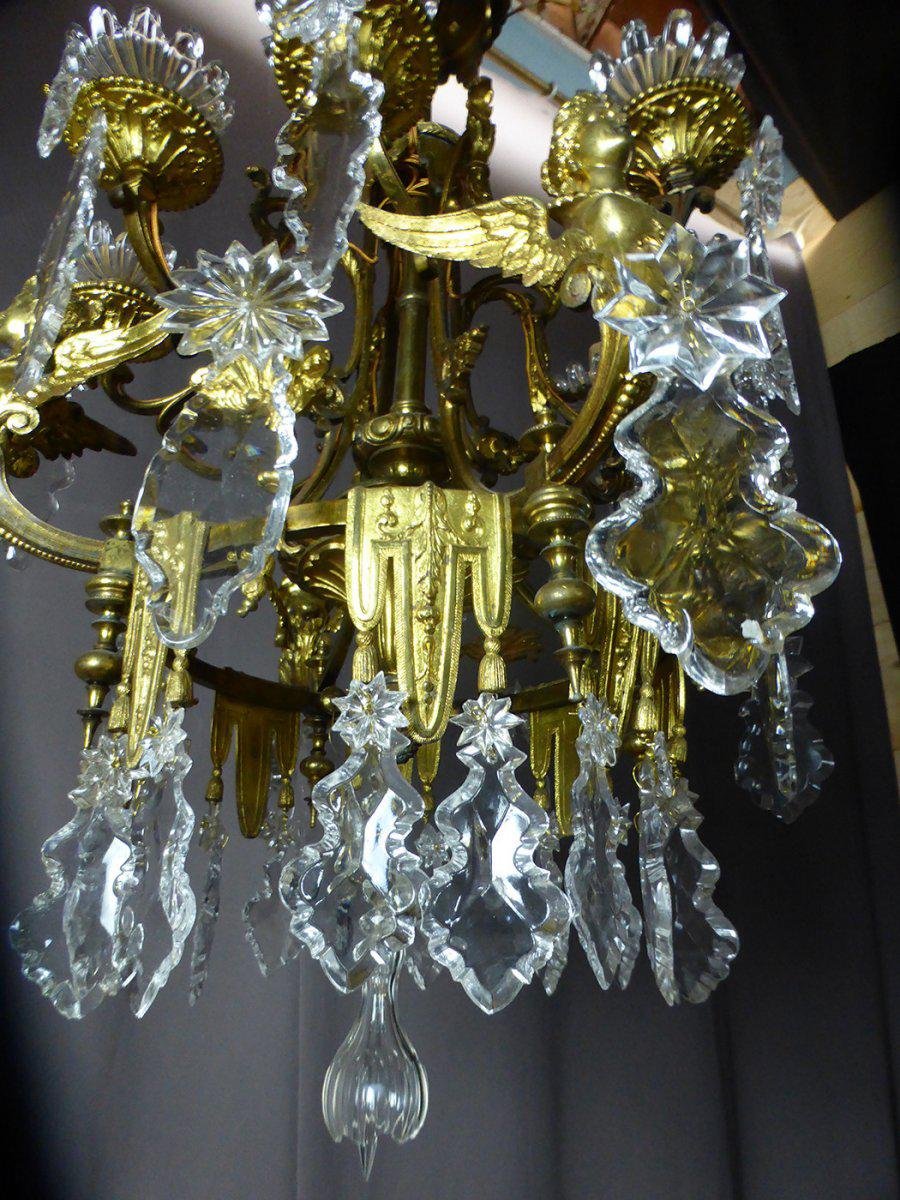 Golden Bronze Chandelier With Winged Sphinxes