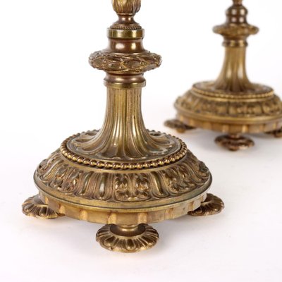 Golden Bronze Triptych Clock & Candle Holders, Set of 3-VMM-1274218