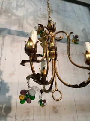 Golden Chandeliers with Colored Crystals, 1960s, Set of 2-BA-1365678