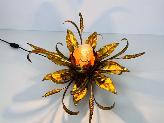 Golden Florentine Flower Shape Flushmount attributed to Hans Kögl, Germany, 1970s-PUK-1450267