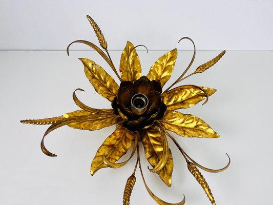 Golden Florentine Flower Shape Flushmount attributed to Hans Kögl, Germany, 1970s-PUK-1450267