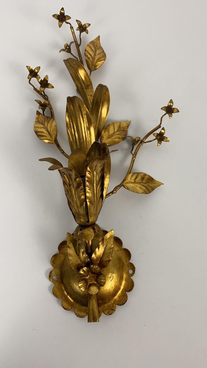 Golden Florentine Flower Shape Wall Lamps by Banci, Italy, 1970s, Set of 2