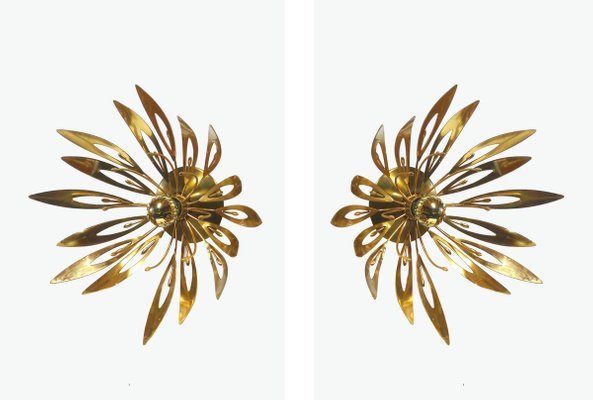 Golden Flower Sconces, 1970s, Set of 2-DQG-836208