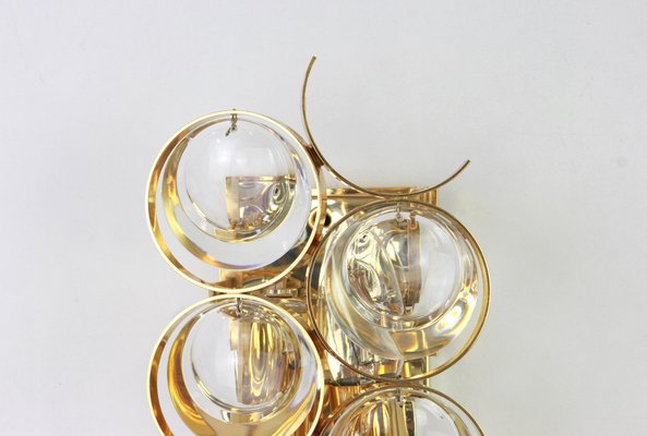 Golden Gilded Brass and Crystal Sconce from Palwa, Germany, 1960s-UGR-1085773