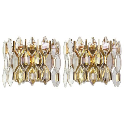 Golden Gilded Brass and Crystal Sconces by Palwa, Germany, 1970s, Set of 2-UGR-1085442