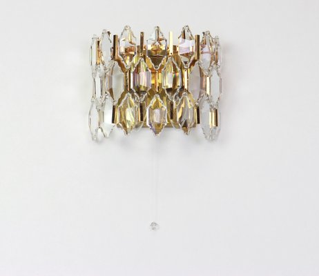 Golden Gilded Brass and Crystal Sconces by Palwa, Germany, 1970s, Set of 2-UGR-1085442