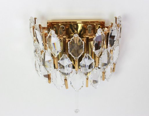 Golden Gilded Brass and Crystal Sconces by Palwa, Germany, 1970s, Set of 2-UGR-1085442