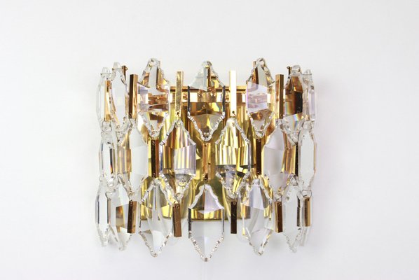 Golden Gilded Brass and Crystal Sconces by Palwa, Germany, 1970s, Set of 2-UGR-1085442