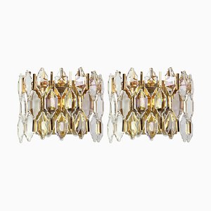 Golden Gilded Brass and Crystal Sconces by Palwa, Germany, 1970s, Set of 2-UGR-1085442