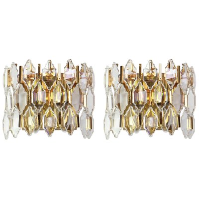 Golden Gilded Brass and Crystal Sconces from Palwa, Germany, 1970s, Set of 2-UGR-1085746