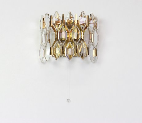 Golden Gilded Brass and Crystal Sconces from Palwa, Germany, 1970s, Set of 2-UGR-1085746