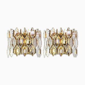 Golden Gilded Brass and Crystal Sconces from Palwa, Germany, 1970s, Set of 2-UGR-1085955