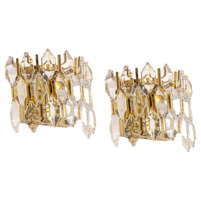 Golden Gilded Brass & Crystal Sconces from Palwa, Germany, 1970s, Set of 2-UGR-1298062