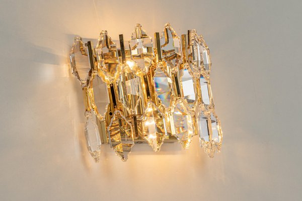 Golden Gilded Brass & Crystal Sconces from Palwa, Germany, 1970s, Set of 2-UGR-1298062