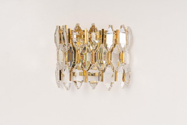 Golden Gilded Brass & Crystal Sconces from Palwa, Germany, 1970s, Set of 2-UGR-1298062