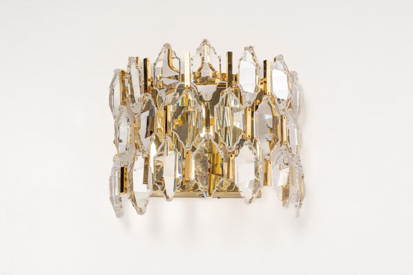 Golden Gilded Brass & Crystal Sconces from Palwa, Germany, 1970s, Set of 2-UGR-1298062