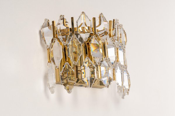 Golden Gilded Brass & Crystal Sconces from Palwa, Germany, 1970s, Set of 2-UGR-1298062