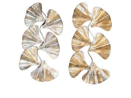 Golden Gingko Murano Glass Leaf Sconces in the style of Tommaso Barbi, 2000, Set of 2-YF-1421353