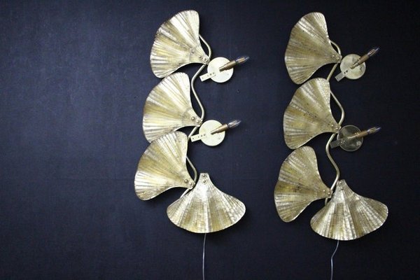 Golden Gingko Murano Glass Leaf Sconces in the style of Tommaso Barbi, 2000, Set of 2-YF-1421353