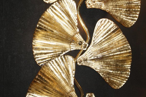 Golden Gingko Murano Glass Leaf Sconces in the style of Tommaso Barbi, 2000, Set of 2-YF-1421353