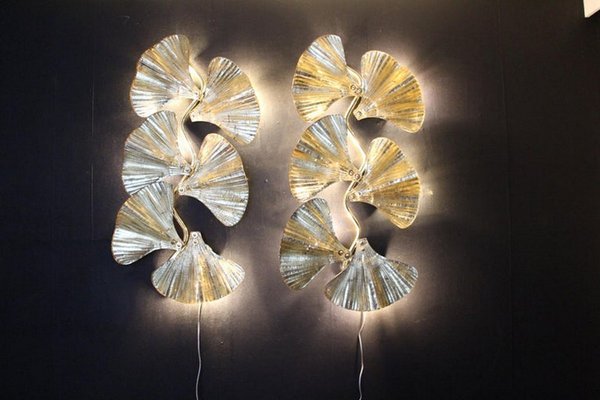 Golden Gingko Murano Glass Leaf Sconces in the style of Tommaso Barbi, 2000, Set of 2-YF-1421353