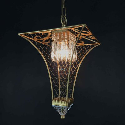 Golden Iron and Crystal Lantern 1 Light from Banci, 1980s-TBU-2016664