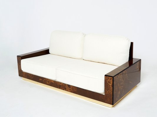 Golden Lacquer and Brass Curly Sofa from Maison Jansen, 1970s-YJA-1098579