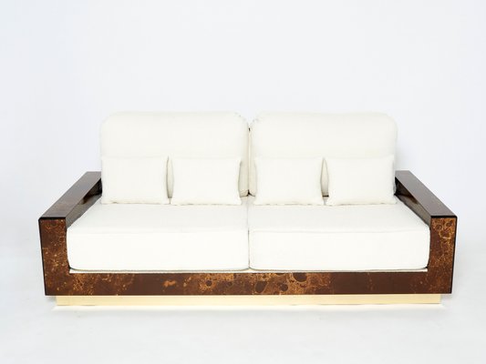 Golden Lacquer and Brass Curly Sofa from Maison Jansen, 1970s-YJA-1098579