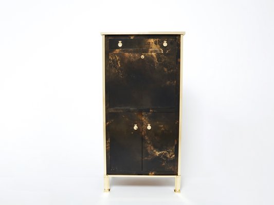 Golden Lacquer and Brass Secretary Cabinet by Maison Jansen, 1970s-YJA-1078937