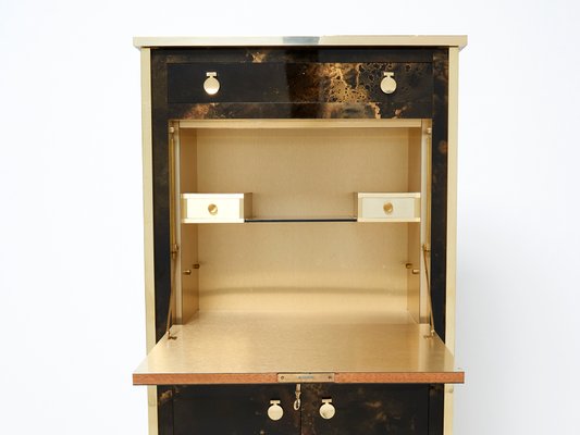 Golden Lacquer and Brass Secretary Cabinet by Maison Jansen, 1970s-YJA-1078937