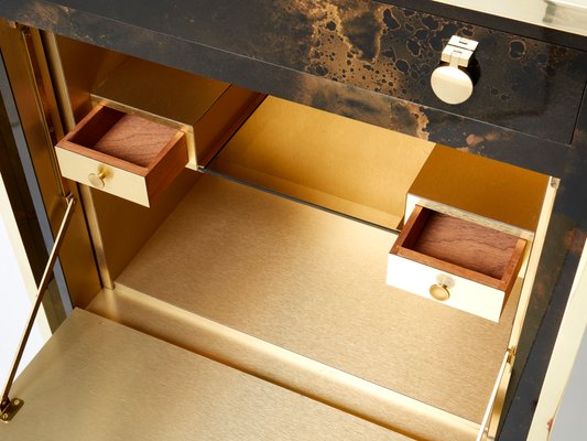 Golden Lacquer and Brass Secretary Cabinet by Maison Jansen, 1970s-YJA-1078937