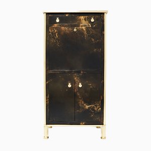 Golden Lacquer and Brass Secretary Cabinet by Maison Jansen, 1970s-YJA-1078937