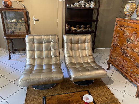 Golden Leather Armchairs, 1980s, Set of 2-TEP-1288715