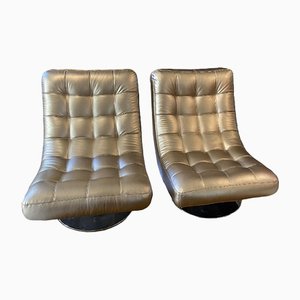 Golden Leather Armchairs, 1980s, Set of 2-TEP-1288715